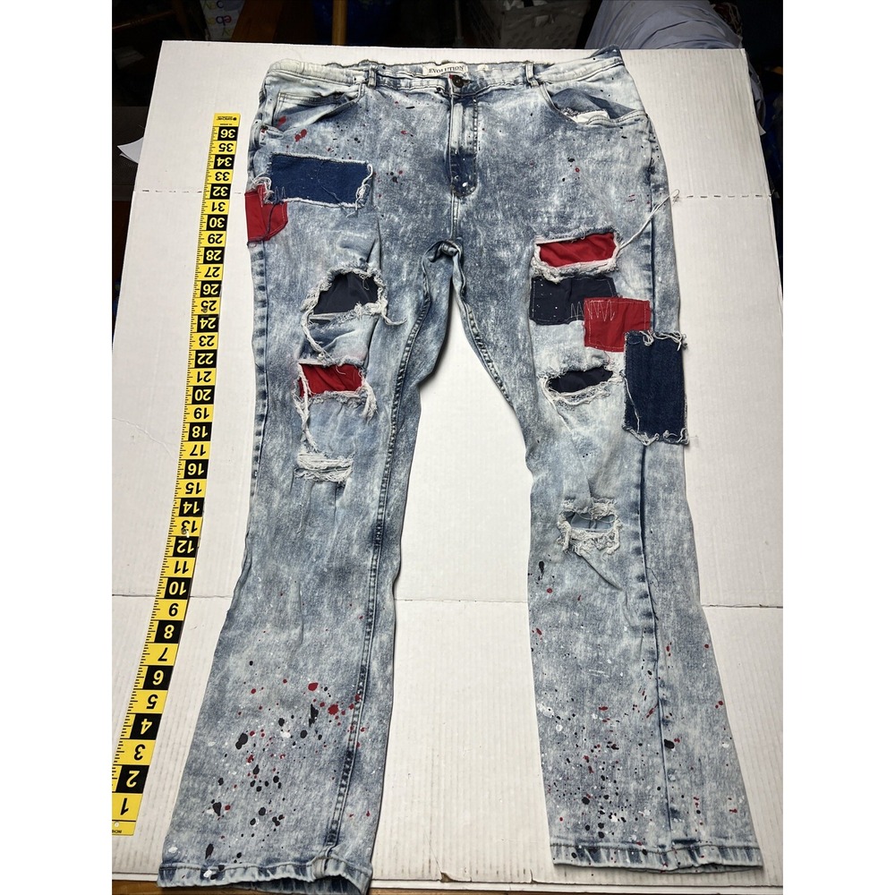 Evolution‎ Jeans Men's 46 Hip Hop Grunge Hipster Distressed Patches Splatter
